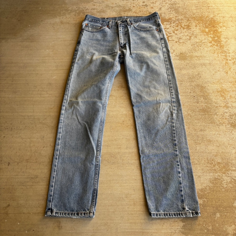 Levis 505 Regular Fit Straight Leg Light Wash Blue Denim Jeans Mens 34x34